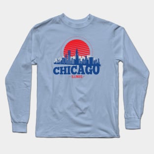 Retro Chicago, Illinois Skyline Long Sleeve T-Shirt